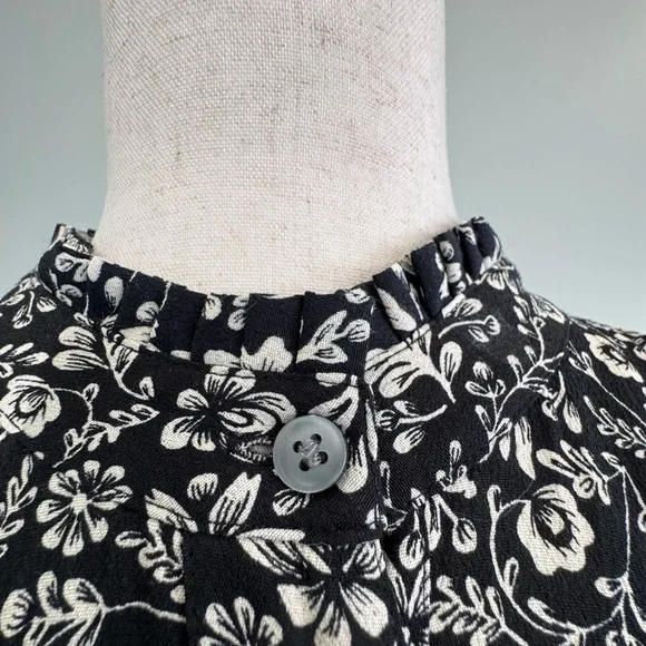 J.CREW Hadid shirt dress in a black and white bouquet print sz L - Picture 6 of 13